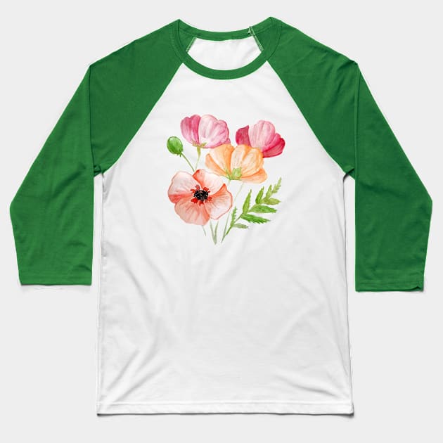 Poppies watercolour Baseball T-Shirt by EmilyBickell